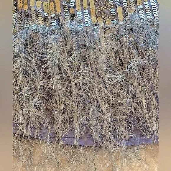 NWT ASOS Lavender, Silver Sequin Floral Midi w/ Faux Feather Hem Size 12 - Picture 9 of 16